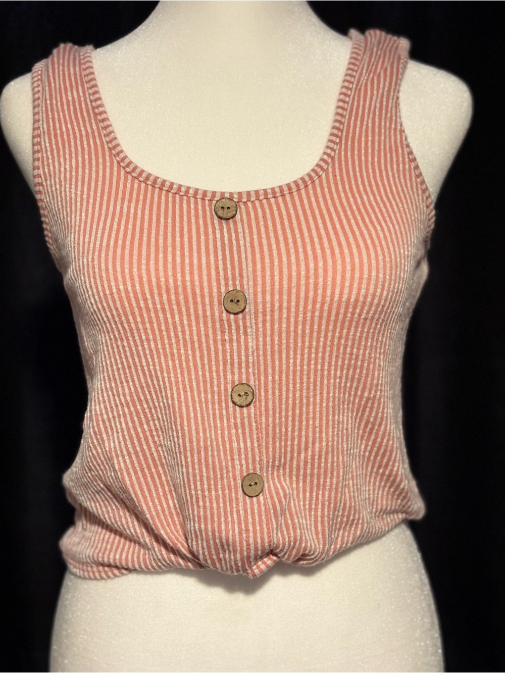 Caution To The Wind Coral and White Striped Button-Front Tank